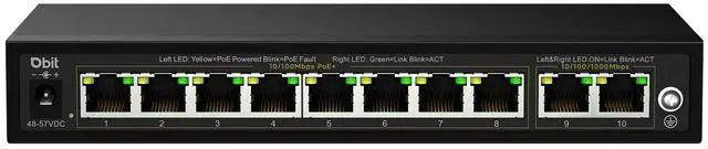 Alt view image 2 of 5 - DBIT Unmanaged 10-Port PoE Network Switch, 8* 10/100Mbps PoE+ Ports, 2 Gigabit Uplink Ports, 802.3af/at, Desktop/Wall-Mount, Plug & Play, Support Extend/VLAN Mode, Metal Case Fanless, 130W (WS1082A)