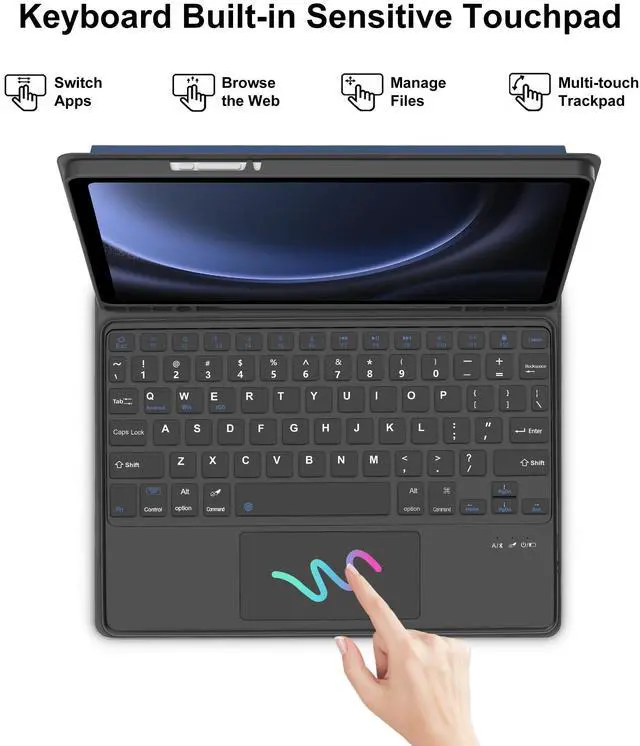 Alt view image 2 of 5 - Keyboard Case for Samsung Tablet S9 FE 10.9 Inch with Touch Keypad for Galaxy Tab S9, Detachable Trackpad for Samsung Galaxy S9FE 5G with Pen Slot Folio Cover for S9 11''/S9fe 10.9'' Tab, Navy Blue