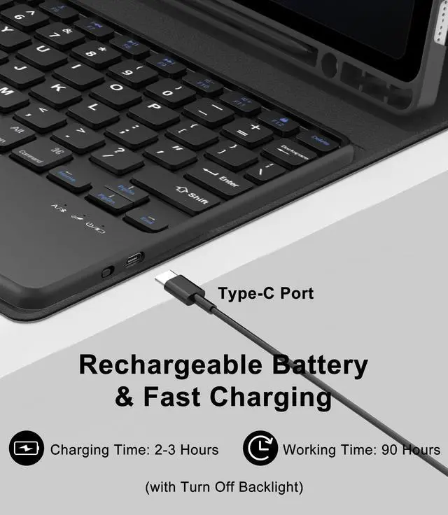 Alt view image 3 of 5 - Keyboard Case for Samsung Tablet S9 FE 10.9 Inch with Touch Keypad for Galaxy Tab S9, Detachable Trackpad for Samsung Galaxy S9FE 5G with Pen Slot Folio Cover for S9 11''/S9fe 10.9'' Tab, Navy Blue