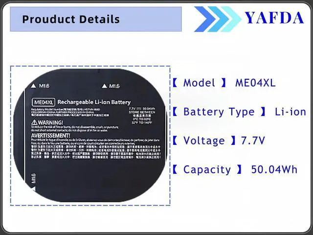 Alt view image 4 of 5 - Yafda ME04XL New Laptop Battery Replacement for HP Elite X2 1013 G3 Series ME04050XL 937434-855 HSTNN-IB8D 937519-171 937519-1C1 MEO4XL 7.7V 50.04Wh