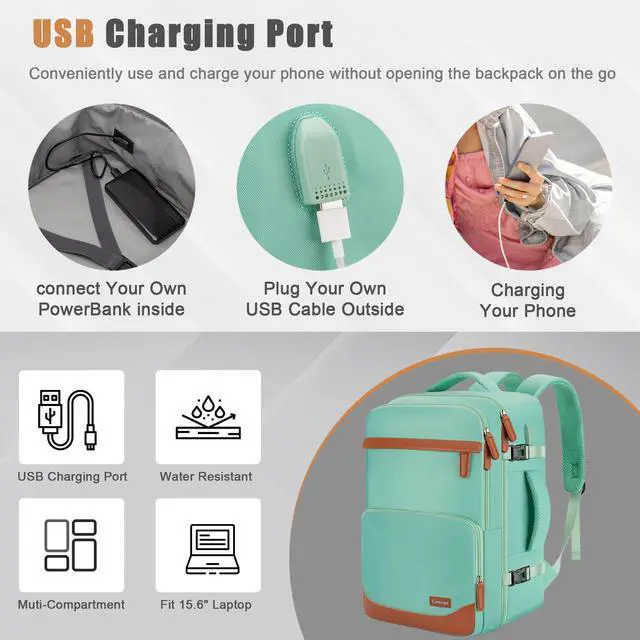 Alt view image 2 of 5 - Velaybor 40L Travel Backpack with USB Charging Port, Water-Resistant Carry On Backpack for Men Women, Business Laptop Backpack for Trips & Commutes, Fits 15.6/17.3 Inch Laptop