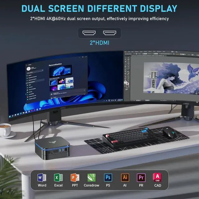 Alt view image 3 of 5 - KAMRUI AK1PLUS N95 Mini PC (up to 3.4GHz), Mini Computer 8GB DDR4 RAM 256GB M.2 SSD, Desktop Computer Support 2.5" SSD, Dual 4K, WiFi, Ethernet for Business, Office, Home