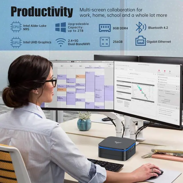 Alt view image 5 of 5 - KAMRUI AK1PLUS N95 Mini PC (up to 3.4GHz), Mini Computer 8GB DDR4 RAM 256GB M.2 SSD, Desktop Computer Support 2.5" SSD, Dual 4K, WiFi, Ethernet for Business, Office, Home