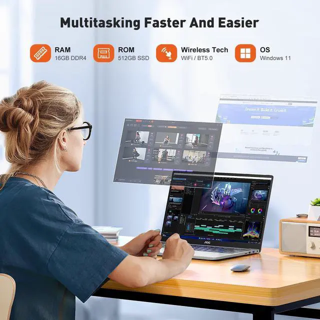 Alt view image 3 of 5 - AOC 15.6" Laptop for Students and Business, 2025 Laptop Computer with Intel N97 Processor(Up to 3.6GHz), 16GB RAM, 512GB ROM, HD IPS Display Windows 11 Laptop, Webcam, Metal Shell, Light&Thin, Type-C