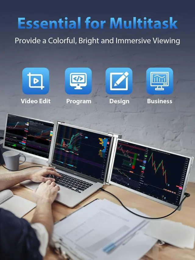 Alt view image 3 of 5 - FOPO 15" Laptop Monitor Extender, 1080P Full HD Triple Portable Monitor with USB-C/HDMI, Plug and Play Laptop Screen Extender for 15-17.3" Laptop with Windows/Mac(Only for M1 Max/M1 Pro)/Switch - S17
