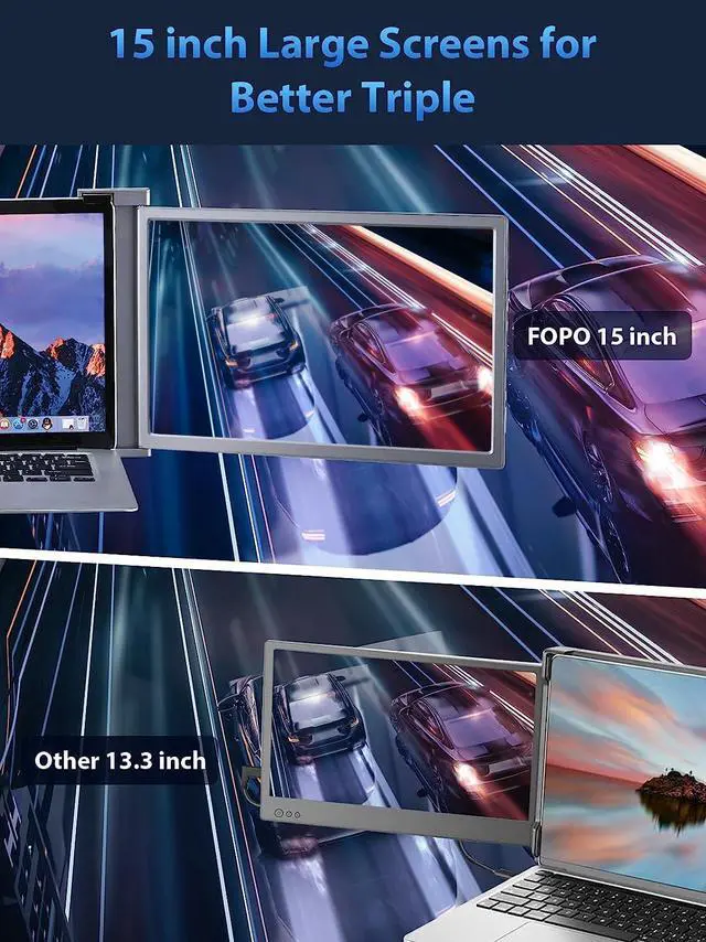Alt view image 4 of 5 - FOPO 15" Laptop Monitor Extender, 1080P Full HD Triple Portable Monitor with USB-C/HDMI, Plug and Play Laptop Screen Extender for 15-17.3" Laptop with Windows/Mac(Only for M1 Max/M1 Pro)/Switch - S17