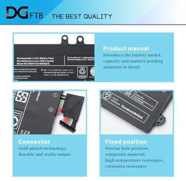 Alt view image 2 of 5 - DGFTB PS0011UA1BRS Laptop Battery for Toshiba Dynabook Portege X30L-J PCR10A-009003 PCR10L-13L011 PCR10T-04N00X PCR12U Series 4ICP5/63/71(15.4V 53Wh/3450mAh 4-Cell)