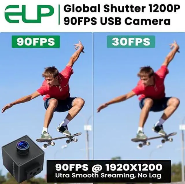 Alt view image 5 of 5 - ELP Global Shutter USB Wide Angle Webcam for Computer 1080P 90fps Lightburn Camera for Laser Engraver USB2.0 PC High Frame Security Camera for Raspberry Pi (110 Low Distortion Lens)