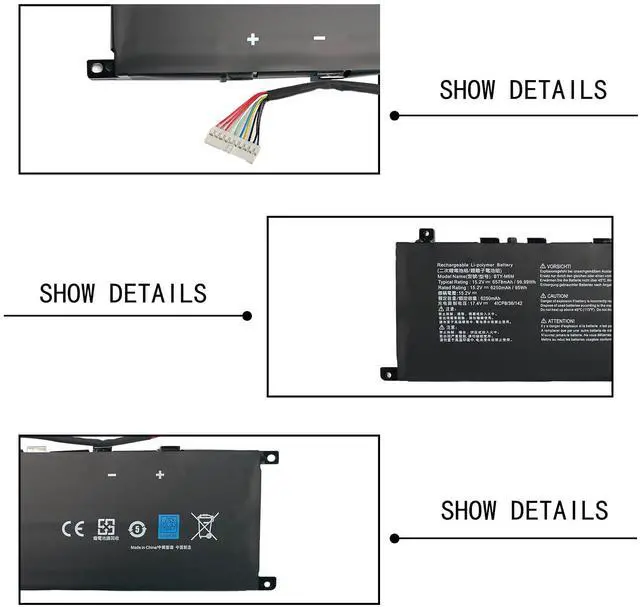 Alt view image 4 of 5 - Hubei BTY-M6M Laptop Battery Replacement for MSI Creator 15 A10SD A10SF GS66 Stealth 10SFS 10SGS 10SE-045 10UG GE66 Raider 10SFS WS66 10TMT-207US GE76 Raider 10UH Series (15.2V 99Wh 6250mAh)