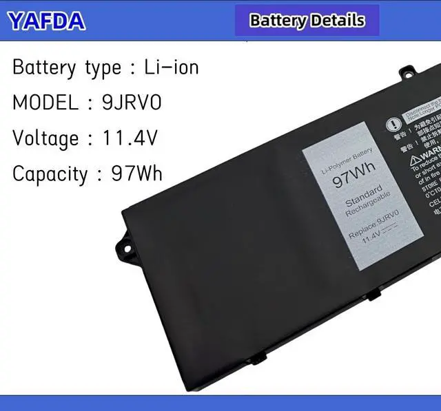 Alt view image 3 of 5 - Yafda 9JRV0 Laptop Battery Replacement for Dell Dell Latitude 5521 5531 Precision 3561 3571 3581 3591 Alienware m17 R5 AMD/Alienware m18 R1 R2 / Alienware m18 R1 AMD Series 0P3TJ 0R05P0 05RGW