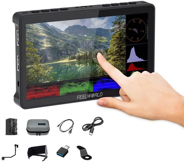 Main image of FEELWORLD Video Camera Monitor 6 Inch Touch Screen DSLR HDMI Field Monitor with F750 Battery 4400mAh + Bag IPS FHD1920x1080 4K HDMI Input Output 5 V Type c Input F5PROV4
