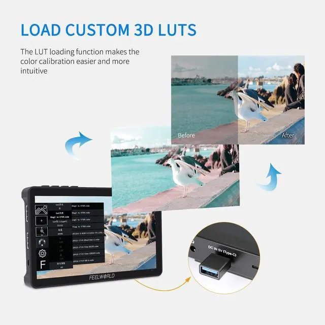 Alt view image 3 of 5 - FEELWORLD Video Camera Monitor 6 Inch Touch Screen DSLR HDMI Field Monitor with F750 Battery 4400mAh + Bag IPS FHD1920x1080 4K HDMI Input Output 5 V Type c Input F5PROV4