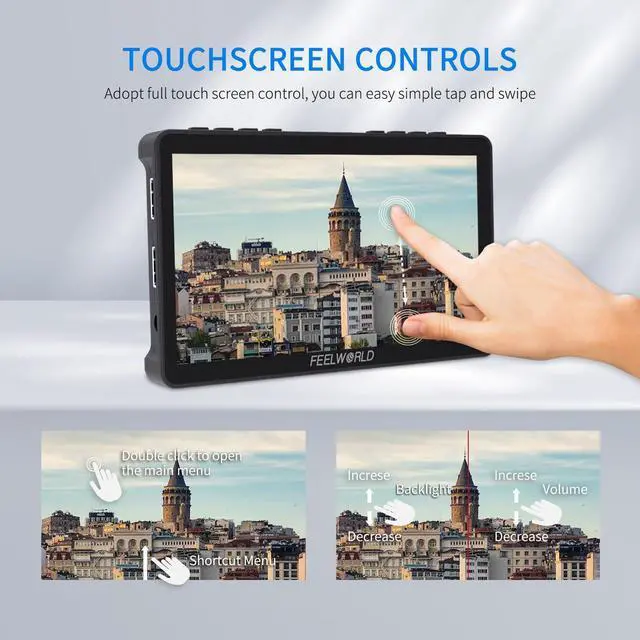 Alt view image 4 of 5 - FEELWORLD Video Camera Monitor 6 Inch Touch Screen DSLR HDMI Field Monitor with F750 Battery 4400mAh + Bag IPS FHD1920x1080 4K HDMI Input Output 5 V Type c Input F5PROV4