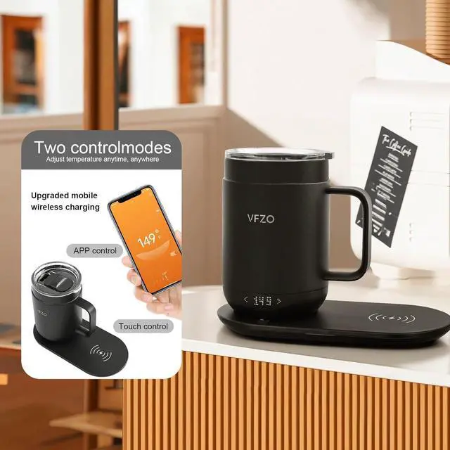 Alt view image 4 of 5 - VFZO 16Oz Temperature Control Smart Mug, Self Heating Coffee Mug LED Display, 180 Min Battery Life - Hot up to 149 Fast Wireless Charger Base Improved Design Coffee Serving Sets (16oz, Lemon)