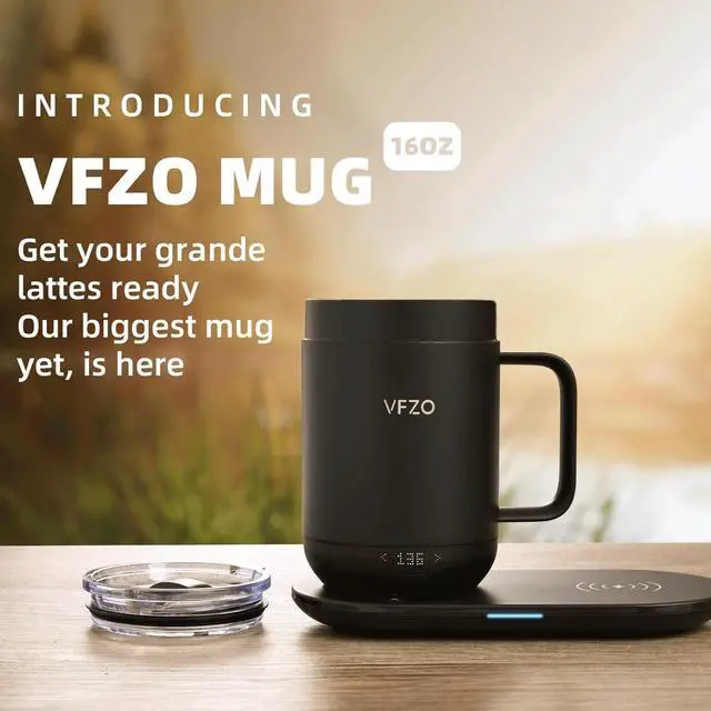 Alt view image 3 of 5 - VFZO 16Oz Temperature Control Smart Mug, Self Heating Coffee Mug LED Display, 180 Min Battery Life - Hot up to 149 Fast Wireless Charger Base Improved Design Coffee Serving Sets (16oz, Lemon)