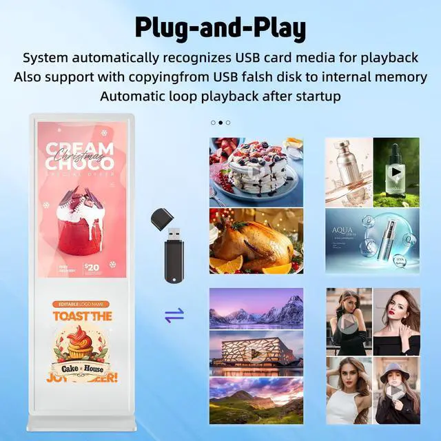 Alt view image 2 of 5 - YCKJNB 32 inch Indoor Digital Signage LCD Screen IPS Floor Standing Digital Kiosks Interactive Displays with WiFi HDMI/USB Input Auto AD Player, Android OS White