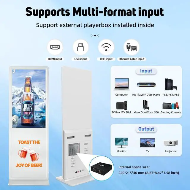 Alt view image 5 of 5 - YCKJNB 32 inch Indoor Digital Signage LCD Screen IPS Floor Standing Digital Kiosks Interactive Displays with WiFi HDMI/USB Input Auto AD Player, Android OS White