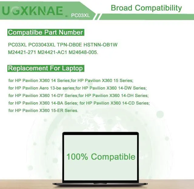 Alt view image 5 of 5 - PC03XL Laptop Battery Compatible with HP Pavilion Aero 13-be0000 Pavilion X360 14-DY 14M-DY 14-BA 14-EK 15-ER 15T-ER 15-ER0125OD 14-DY1031NS 14M-DY0113DX 14M-DY1033DX 14-BA125CL 14-BA153CL 11.55V