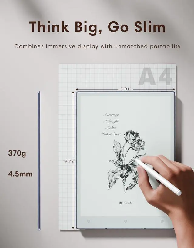 Alt view image 5 of 5 - AiPaper Carta 1300 AI E Ink Tablet, 10.65'' 300PPI Electronic Notebook with Pen, Ultra-Thin 4.5mm, Lightweight 370g, 128GB Note-Taking Device