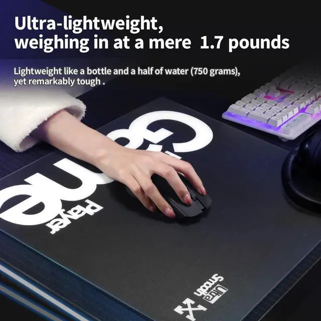 Alt view image 3 of 5 - yiodelu Tempered Glass Gaming Mouse Pad Ultra-Thin Mouse Mat Anti-Scratch, Wear-Resistant 450 * 400 * 1.8mm Large Mouse Pads Ultra-Smooth Micro-Etched Surface Anti-Slip Silicone Base (Black)