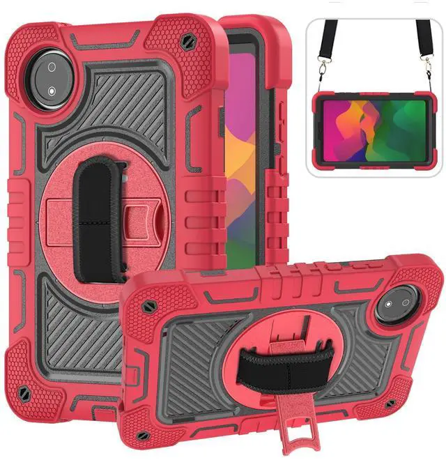 Main image of YOUULAR Tablet Case for Xiaomi Redmi Pad SE 8.7/Redmi Pad SE 4G in India, Tablet Shockproof Cover with 360deg Rotating Stand and Wrist Strap, Shoulder Strap, Large Red+Black