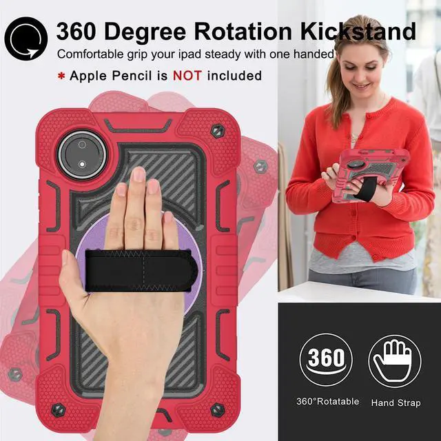 Alt view image 2 of 5 - YOUULAR Tablet Case for Xiaomi Redmi Pad SE 8.7/Redmi Pad SE 4G in India, Tablet Shockproof Cover with 360deg Rotating Stand and Wrist Strap, Shoulder Strap, Large Red+Black