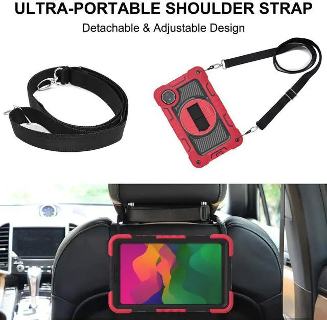 Alt view image 5 of 5 - YOUULAR Tablet Case for Xiaomi Redmi Pad SE 8.7/Redmi Pad SE 4G in India, Tablet Shockproof Cover with 360deg Rotating Stand and Wrist Strap, Shoulder Strap, Large Red+Black