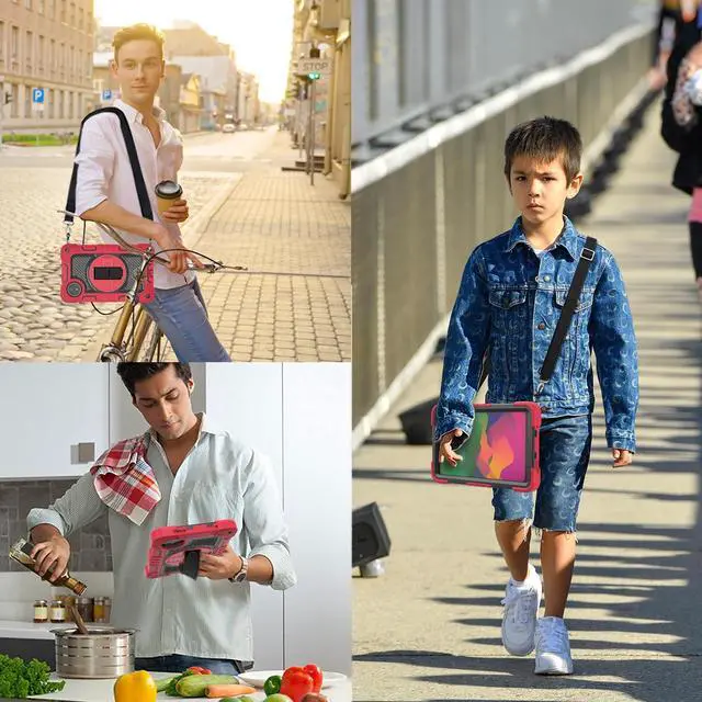 Alt view image 4 of 5 - YOUULAR Tablet Case for Xiaomi Redmi Pad SE 8.7/Redmi Pad SE 4G in India, Tablet Shockproof Cover with 360deg Rotating Stand and Wrist Strap, Shoulder Strap, Large Red+Black