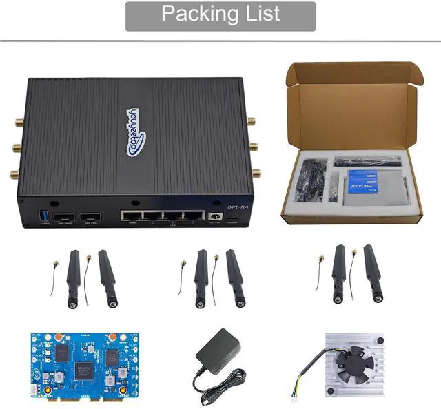 Alt view image 2 of 5 - youyeetoo Banana Pi BPI-R4 WiFi 7 Router Development Board - Fully Assembled, MediaTek MT7988A Chip, 4GB RAM, 8GB eMMC, 2X 10Gbe SFP Slots, 4X Gbe Ports, Metal Case