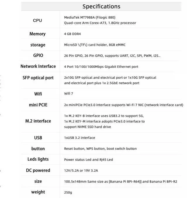 Alt view image 5 of 5 - youyeetoo Banana Pi BPI-R4 WiFi 7 Router Development Board - Fully Assembled, MediaTek MT7988A Chip, 4GB RAM, 8GB eMMC, 2X 10Gbe SFP Slots, 4X Gbe Ports, Metal Case