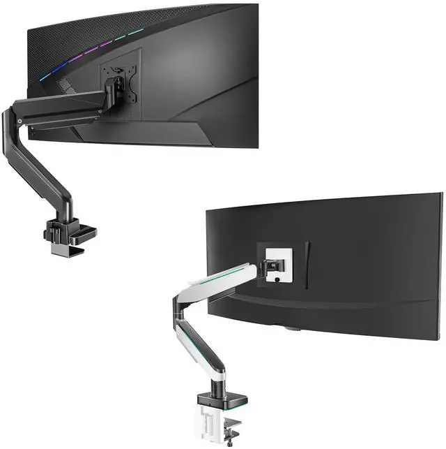 Main image of WALI Single Monitor Gas Spring Desk Mount, Heavy Duty Monitor Arm for Ultrawide Screen up to 35-49 inch, 33-44 lbs. Fully Adjustable, Mounting Holes 75 and 100 (GSM001XL+GAM001XL)
