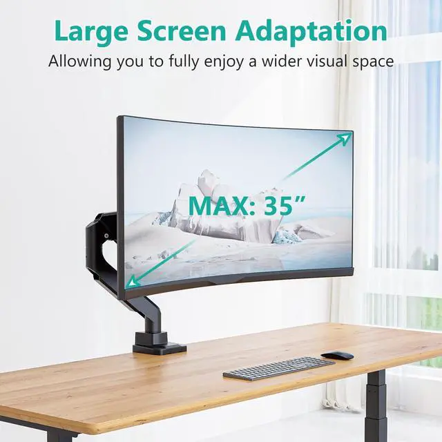 Alt view image 4 of 5 - WALI Single Monitor Gas Spring Desk Mount, Heavy Duty Monitor Arm for Ultrawide Screen up to 35-49 inch, 33-44 lbs. Fully Adjustable, Mounting Holes 75 and 100 (GSM001XL+GAM001XL)