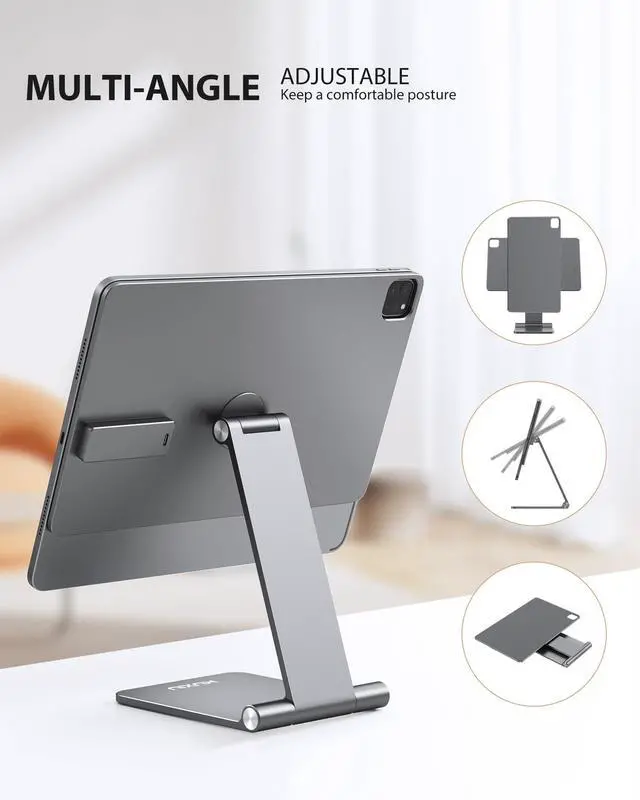 Alt view image 4 of 5 - KU XIU Magnetic Wireless Charging Stand Only for iPad Pro 11 M4 2024, Aluminum Alloy Foldable Tablet Stand Holder Mount, 360deg Adjustable for Desk with 1M USB-C Cable for iPad Pro 11 inch M4