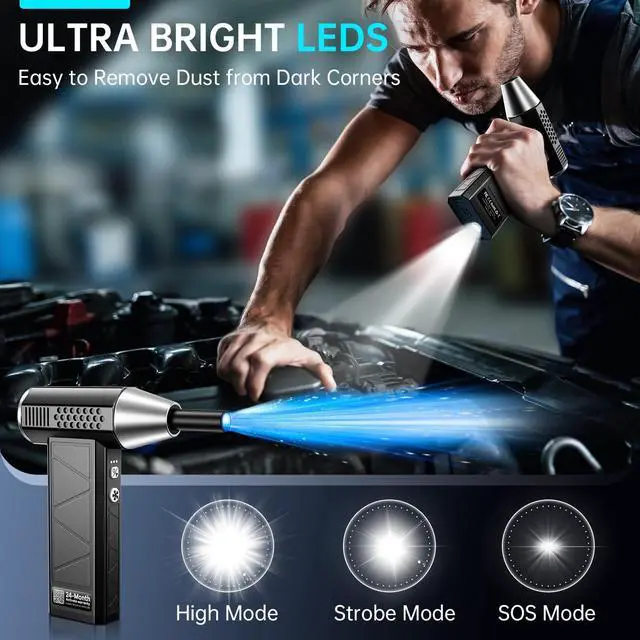 Alt view image 3 of 5 - YUHUO Compressed Air Duster, 380000RPM Electric Air Duster with LED Light, 4-Gear Adjustable Mini Handheld Air Blower Jet Turbo Fan Jet Dry Blower Rechargeable Air Blower Duster for Keyboard Car Home