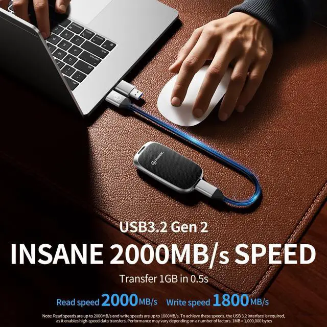 Alt view image 2 of 5 - PHIXERO P20 External Portable SSD 1TB,up to 2000Mb/s,External Solid State Drives with 2 in 1 USB C Cable,USB 3.2 Gen 2 Portable Hard Drive for Smartphone, PC, Tablet, Labtop(Black)