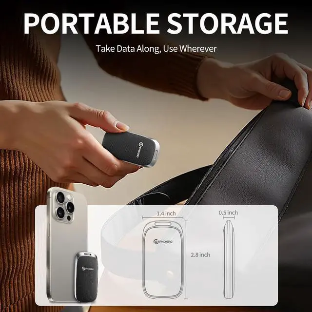 Alt view image 3 of 5 - PHIXERO P20 External Portable SSD 512GB,up to 2050Mb/s,External Solid State Drives with 2 in 1 USB C Cable with LED Indicator,USB 3.2 Gen 2 Portable Hard Drive for iPhone 15/16 PRO, Mac, PC & Laptops