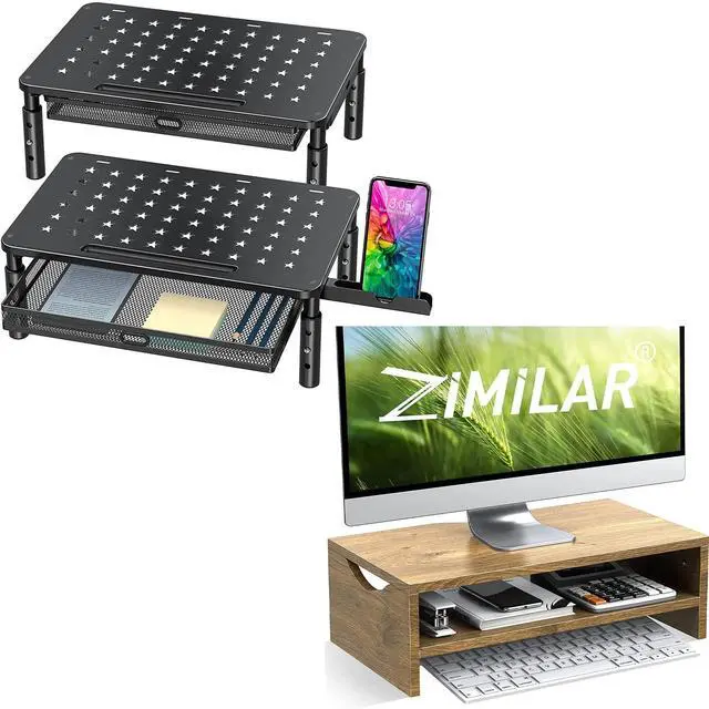 Main image of Zimilar Monitor Stand Riser with Metal Mesh Drawer and Phone Holder, 2 Tiers Laptop Computer Monitor Stand