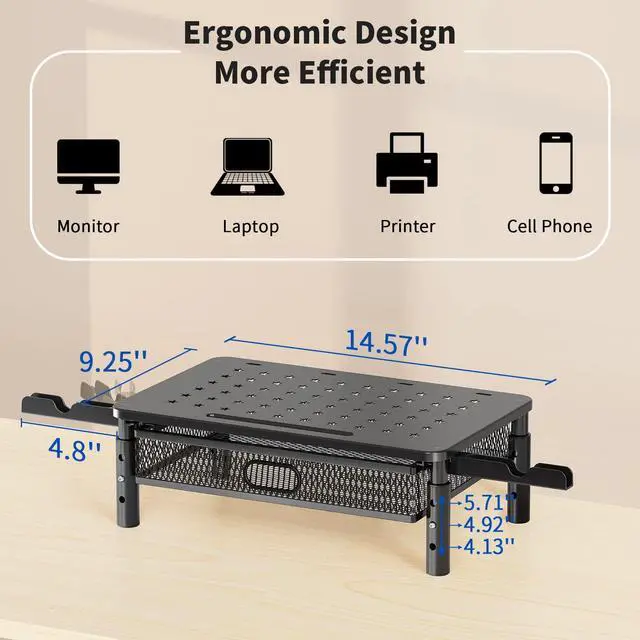 Alt view image 3 of 4 - Zimilar Monitor Stand Riser with Metal Mesh Drawer and Phone Holder, 2 Tiers Laptop Computer Monitor Stand