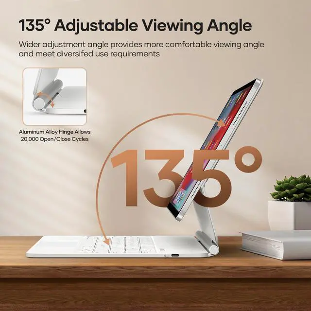 Alt view image 4 of 5 - Case with Keyboard for iPad Air 11 (M3/M2, 2025/2024), iPad Pro 11 (4th/3rd/2nd/1st Gen) & iPad Air 5/4, Magic-Style Magnetic Keyboard Case with Stylus Pen, Pencil Holder, Trackpad, Backlight, White