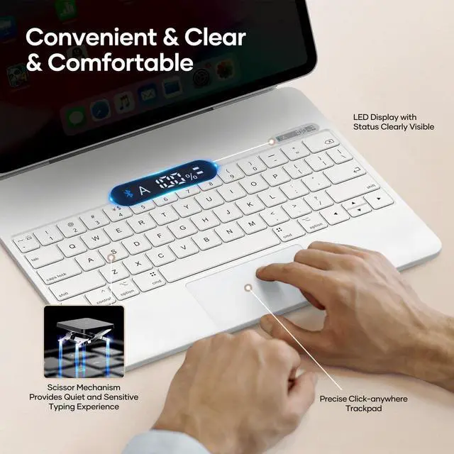 Alt view image 5 of 5 - Case with Keyboard for iPad Air 11 (M3/M2, 2025/2024), iPad Pro 11 (4th/3rd/2nd/1st Gen) & iPad Air 5/4, Magic-Style Magnetic Keyboard Case with Stylus Pen, Pencil Holder, Trackpad, Backlight, White