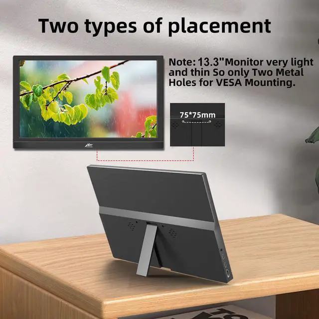 Alt view image 5 of 5 - Kenowa Portable Monitor 13.3 Inch, HD 1366x768P LED Display Small HDMI Monitor with Dual USB C HDMI, External Monitors for Laptop Mac Phone PC PS4/5 Xbox, Built in Speakers