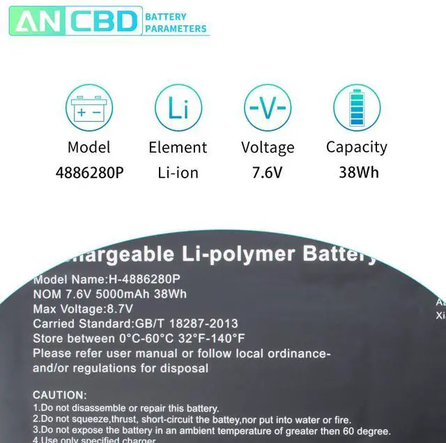 Alt view image 2 of 5 - ANCBD 4886280P H-4886280P Laptop Battery Replacement for Gateway GWTN156-11BK GWTN156 Series Notebook U3576127PV-2S1P U3576127PV U3576127 5080270P 7.6V 38Wh/5000mAh
