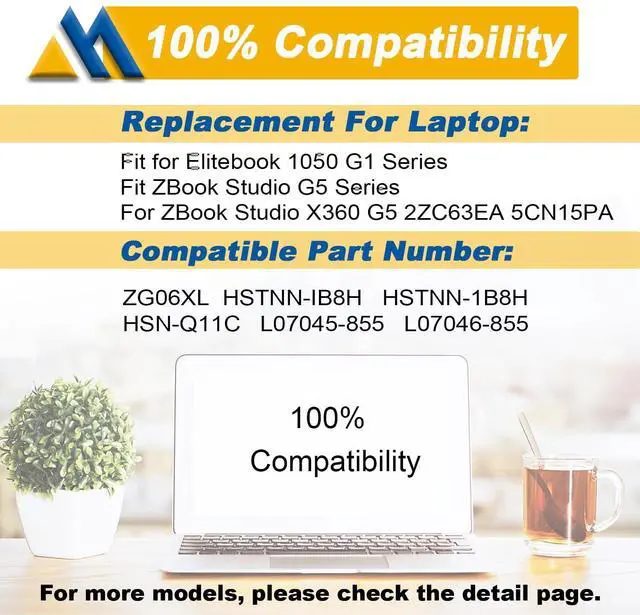 Alt view image 5 of 5 - Mobik ZG06XL 95.9Wh Laptop Battery Compatible for HP EliteBook 1050 G1 ZBook Studio X360 G5 Series Notebook HSTNN-IB8H HSN-Q11C L07351-1C1 L07045-855 L07046-855 ZG06095XL ZGO6XL 6-Cell 11.55V 8310mAh