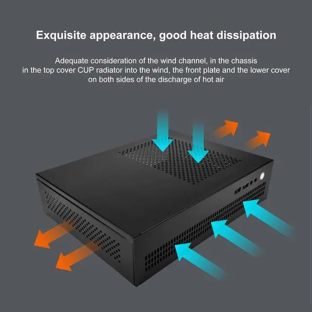 Alt view image 3 of 5 - Zunate ITX Computer Case, Black Steel, Desktop, USB3.0x2, AUX, Full Steel Plate Heat Dissipation, ITX Motherboard Compatible