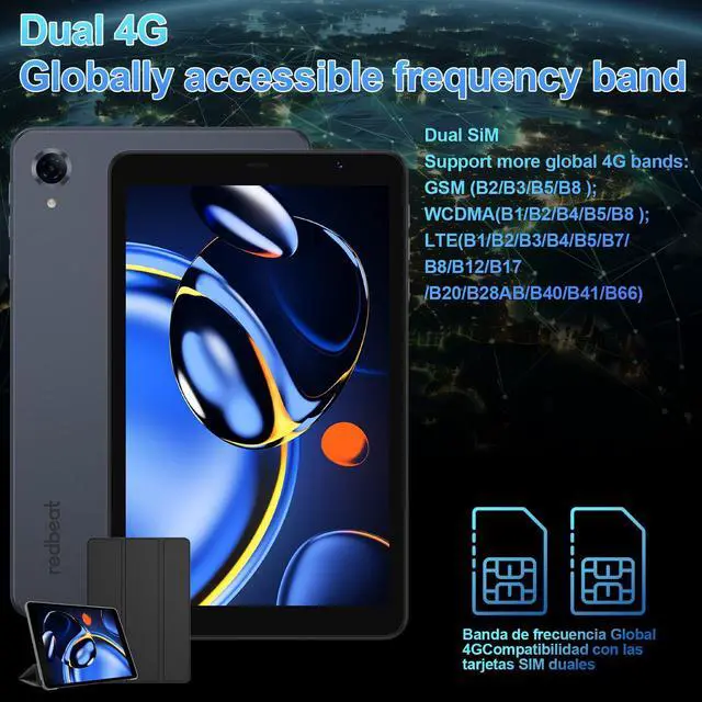 Alt view image 4 of 5 - redbeat Android 14 Tablet 8 inch Gaming Tablets with Black Case, 2025  Tablet 4G LTE Dual SIM, 6GB+64GB Expandable to 1TB, HD Display, 5MP+8MP Dual Cameras, 2.4G/5G WiFi, BT5.0,GPS, Face Unlock