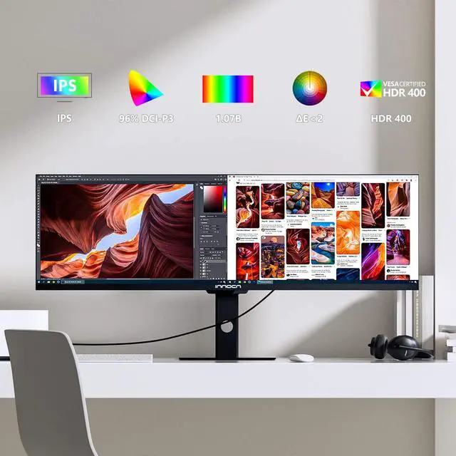 Alt view image 2 of 5 - INNOCN Ultrawide Monitor 43.8" WFHD 3840 x 1080p 120Hz 32:9 IPS Computer Split Screen 96% DCI-P3 HDR400 FreeSync Premium USB Type-C HDMI Height Adjustable Mountable - 44C1G