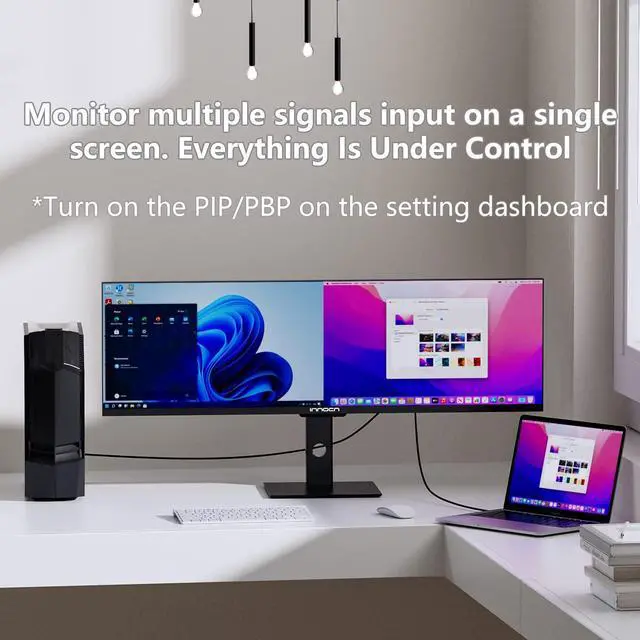 Alt view image 4 of 5 - INNOCN Ultrawide Monitor 43.8" WFHD 3840 x 1080p 120Hz 32:9 IPS Computer Split Screen 96% DCI-P3 HDR400 FreeSync Premium USB Type-C HDMI Height Adjustable Mountable - 44C1G