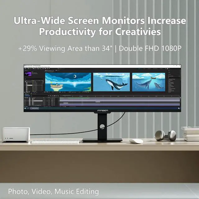 Alt view image 5 of 5 - INNOCN Ultrawide Monitor 43.8" WFHD 3840 x 1080p 120Hz 32:9 IPS Computer Split Screen 96% DCI-P3 HDR400 FreeSync Premium USB Type-C HDMI Height Adjustable Mountable - 44C1G