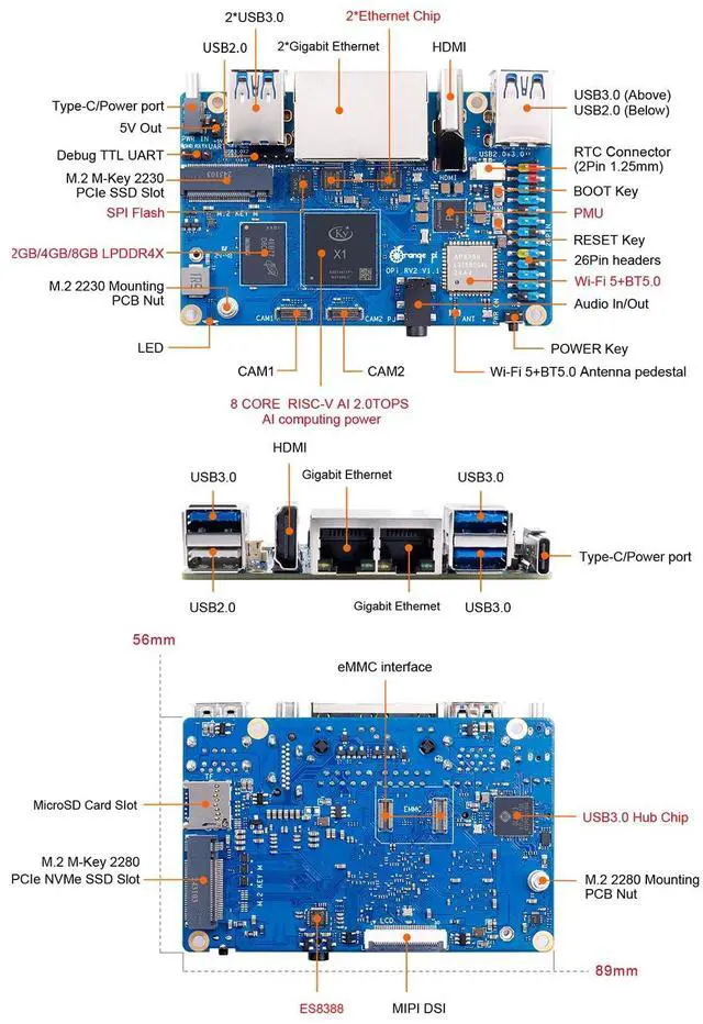 Alt view image 2 of 5 - Orange Pi RV2 2GB RAM LPDDR4X RISC V 8 Core 2Tops Al Arithmetic Power Development Board, Wi-Fi 5+BT 5 with BLE Support Single Board Computer Run Ubuntu24.04 (2GB)