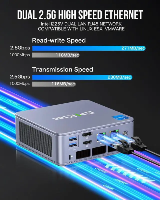 Alt view image 5 of 5 - GMKtec Mini PC Intel i7-13620H (Up to 4.9GHz) Windows 11 Pro 32GB DDR5+2TB PCIe4.0 SSD i225V Dual NIC Mini Desktop Computers/USB-C/USB4.0 K7 Plus Blue